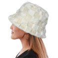 thumbnail image 2 of Checkered Bucket Hat Plush Adjustable Bucket Hat Warm Fisherman Hat For Men Women For Winter Spring-white, 2 of 5