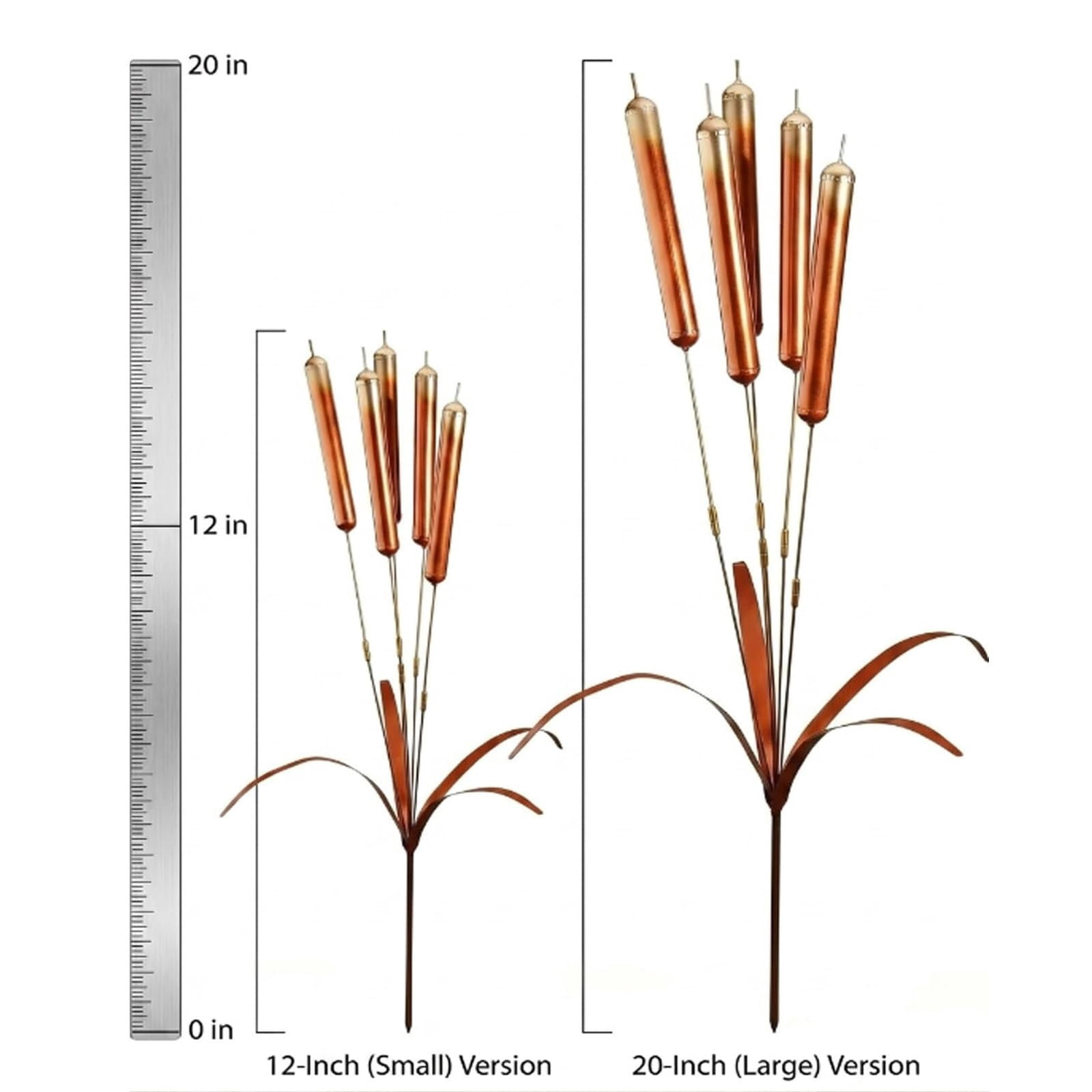 Cattail Wind Chimes Copper, Cattail Windchimes Stake Outdoor Decor for Garden Patio Yard, Rustic Metal Cat Tail Plant Art, Handmade Outdoor Decorative Ornament (20in)