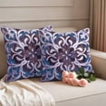 thumbnail image 2 of Blue Purple Ethnic Outdoor Waterproof Pillow Covers, Rustic Boho Flowers Impressionist Decorative Square Throw Pillowcase Sofa Cushion Sham for Patio/Couch/Chair, 24"x24" 2 Pack, 2 of 8