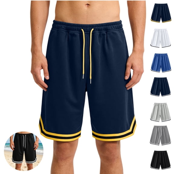 Mfakffe Basketball Shorts Men Drawstring Elastic Waist Gym Shorts with Pockets Loose Lightweight Running Workout Casual Shorts(Yellow,M)