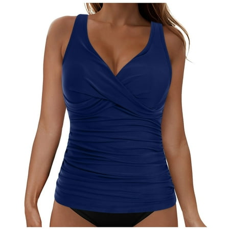 Linfrsh Women s Underwire Tankini Top Only - Push Up Swimsuit Top with Bra Support Tummy Control Bathing Suit Top No Bottom 2025(Dark Blue XL)