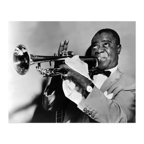 HISTORIX Vintage 1953 Louis Armstrong Photo Print - Vintage Portrait Photo of Louis Daniel Armstrong Playing The Trumpet Wall Art Poster