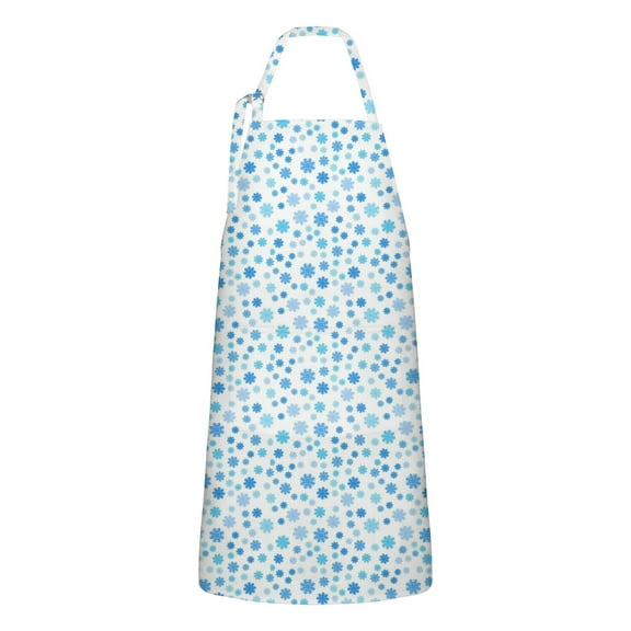 Blue Christmas Snowflake Apron-Garden Aprons for Women with Pockets-Cotton Linen Waterproof Kitchen Cooking Gardening Aprons Adjustable for Kitchen,Cooking,BBQ and Salon 32"x27"