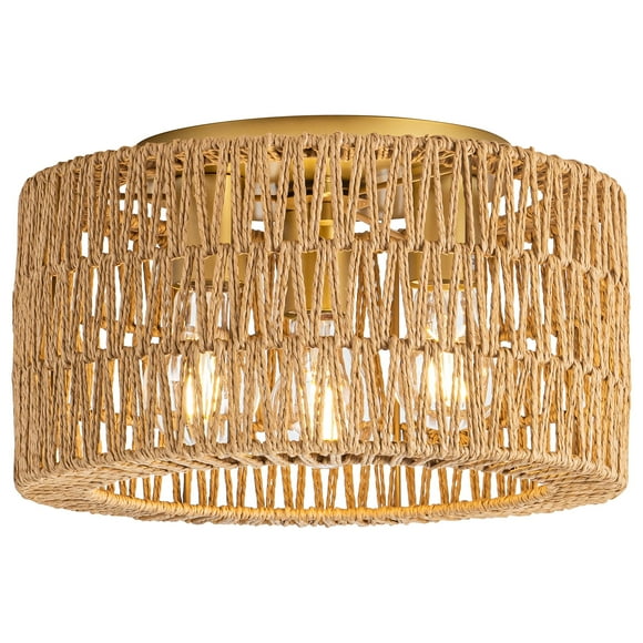 Rattan Ceiling Light Fixture, 3 Light Bohemian Mo