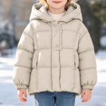 thumbnail image 3 of DJDLJWCJ Girls Down Puffer Jacket Winter Warm Hooded Coat Solid Color Thickened Full Zip Coats Beige Size 3T, 3 of 6