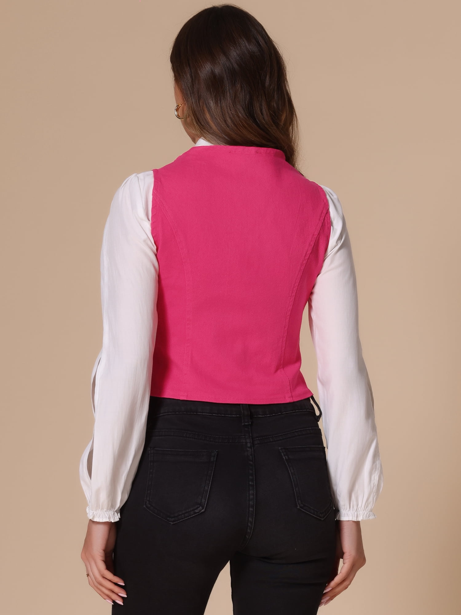 DARING DIVA Women's Sleeveless V Neck Casual Waistcoat Vest Jacket S Hot Pink
