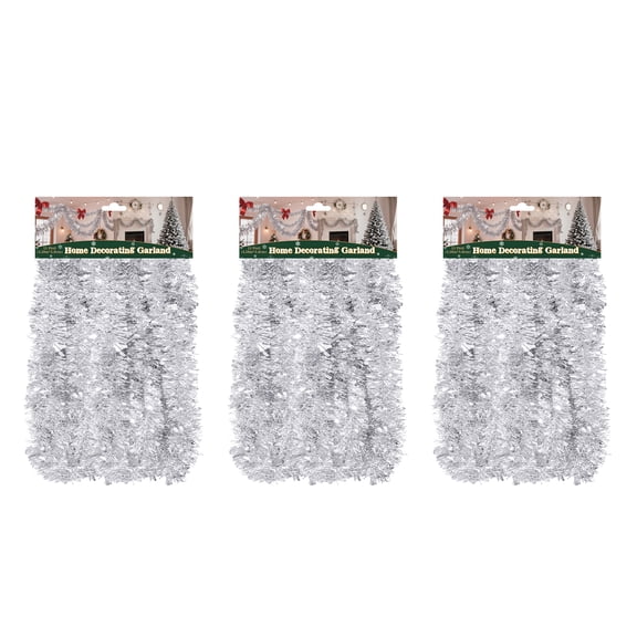 3-Pack 15FT Silver Tinsel Garland – Glitter Metallic Twist for Christmas, Weddings, Luaus & More