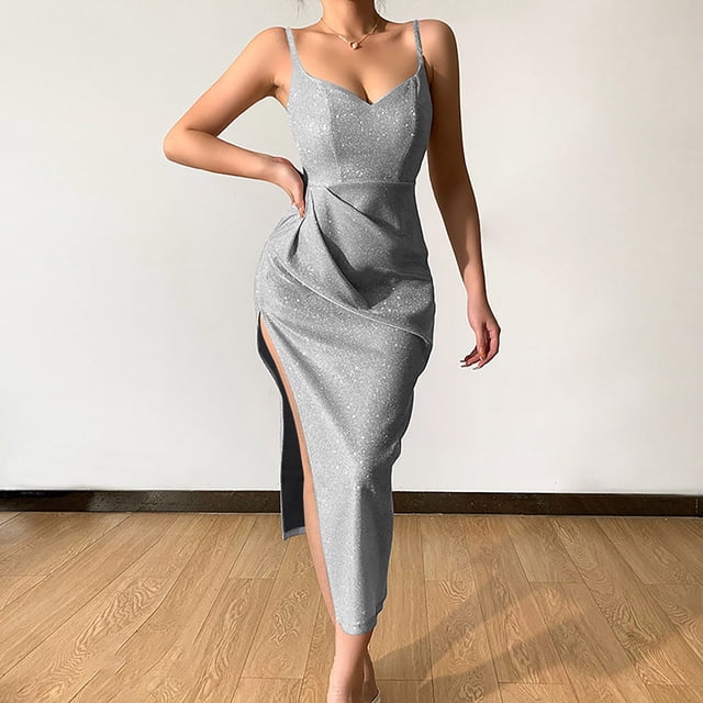 Fankiway Mode Femmes Été Décontracté Solide Col en V Camisole Sans Manches Robe Longue de Plage Grande Taille Robes Femmes