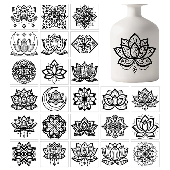 25 Sheets Vintage Mandala Silhouette Mason Jar Decal Stickers Lotus Flowers Plastic Decal Stickers Adhesive Lantern StickerDIY