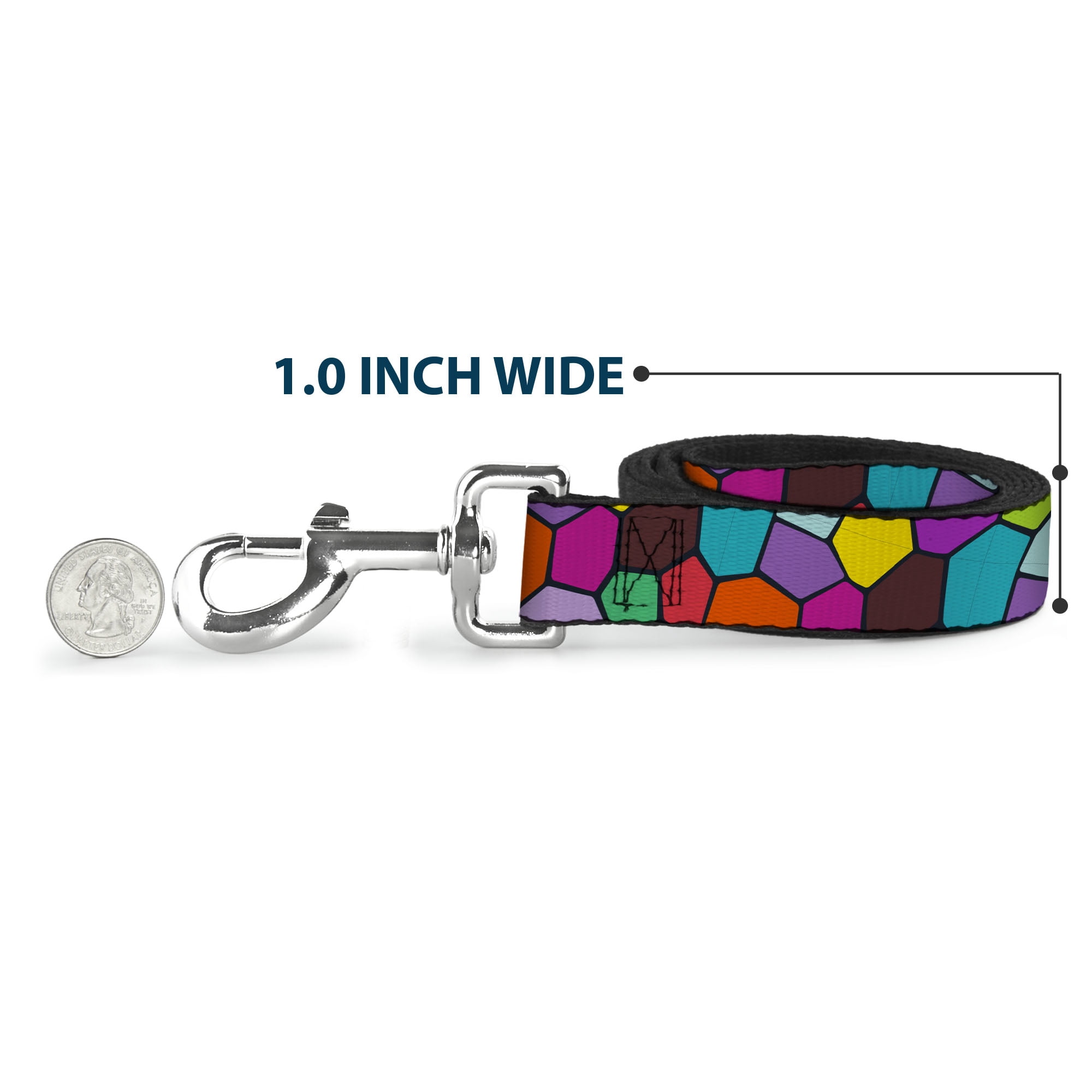 Buckle-Down Pet Leash, Dog Leash, Stained Glass Mosaic Multi Color Navy, 6 Feet Long 1.0 Inch Wide