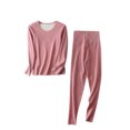 thumbnail image 4 of Censtreet Women's Solid Color Thick Warm Pajama Sets,Long Sleeves Top and Pants 2 Piece Sleepwear,Snug-Fit Sleepwear Sets, 4 of 9
