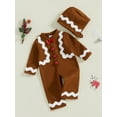thumbnail image 2 of Baby Sweetie Newborn Baby Boy Girl Christmas Jumpsuit Long Sleeve Gingerbread Man Romper with Hat Fall Clothes, 2 of 8
