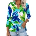 thumbnail image 2 of Viluyesy Lapel Collar T-Shirt for Womens 3/4 Sleeves Shirt Tops Lapel Collar Loose Blouse Green Size S, 2 of 5