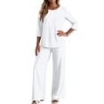 thumbnail image 5 of Two Piece Sets for Women 3/4 Length Sleeve Lounge Sets Summer Spring Vacation Travel Outfits Fashion Clothing White S, 5 of 6