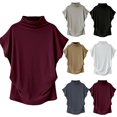 thumbnail image 1 of POINTERTECK Mode Été Femmes Couleur Unie Col Roulé Manches Courtes T-Shirt Haut, 1 of 8