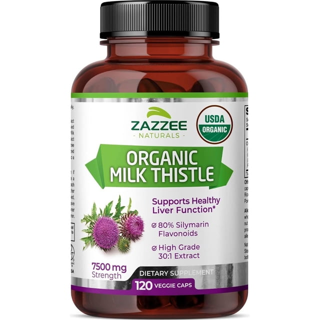 Extracto de cardo mariano orgánico Zazzee 7500 mg 120 cápsulas