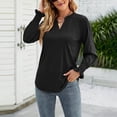 thumbnail image 3 of Fashion Womens Clothing Fall 2023, Long Tunic Tops For Women Trendy Tops For Women Women's Autumn Winter Fashion Casual V-Neck Solid Color Loose Shirt With Leaf Sleeve Top Womwn's (Black,Small), 3 of 4