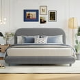 thumbnail image 2 of Teddy Fleece Queen Size Upholstered Platform Bed with Thick Fabric, Solid Frame and Stylish Curve-shaped Design, Gray, 2 of 9