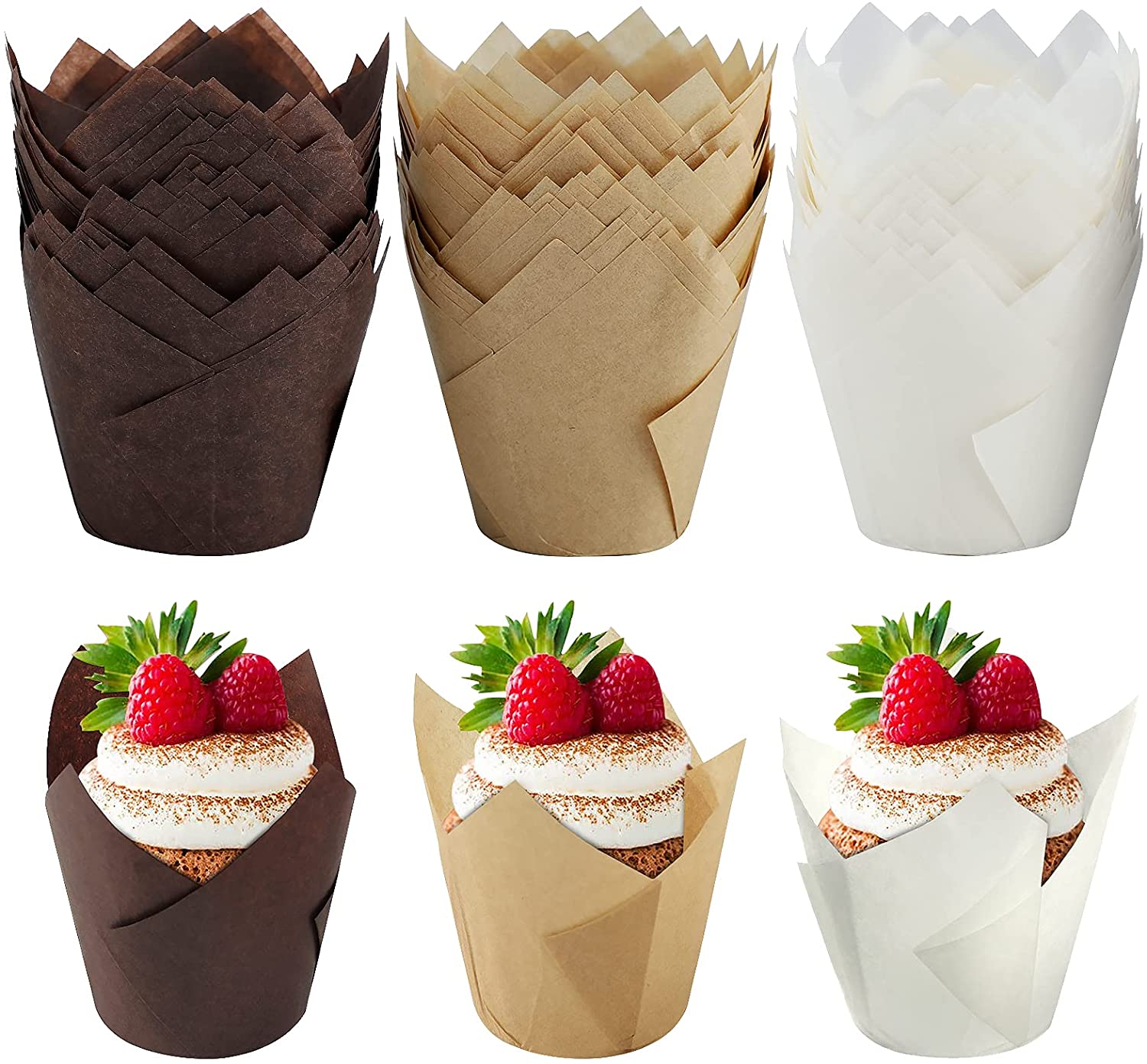 150 Caissettes à Muffins En Papier Tulipe - 3 Couleurs, 8x5x5 Cm, Papier Sulfurisé Antiadhésif