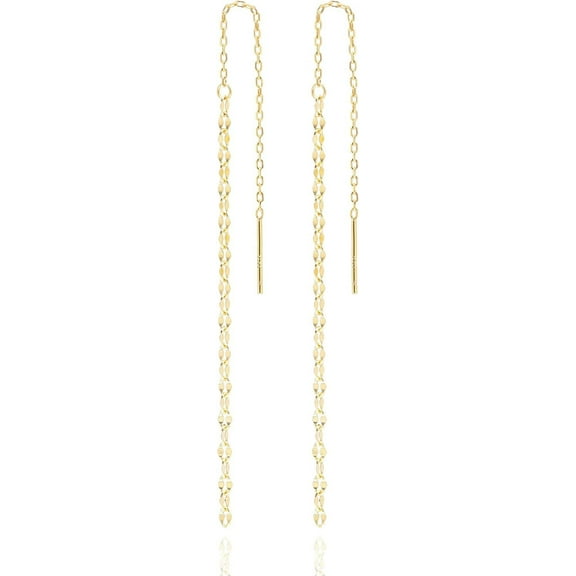 925 Sterling Silver Dangle Earrings for Women Plated 14K Gold Kiss Chain Tassel Earrings Long Drop Threader Fringe Earrings