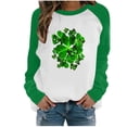 thumbnail image 1 of Moda mujer primavera Patchwork St. Patrick's Day impreso manga larga cuello redondo Casual Tee Tops Pompotops gfhjh20039, 1 of 4