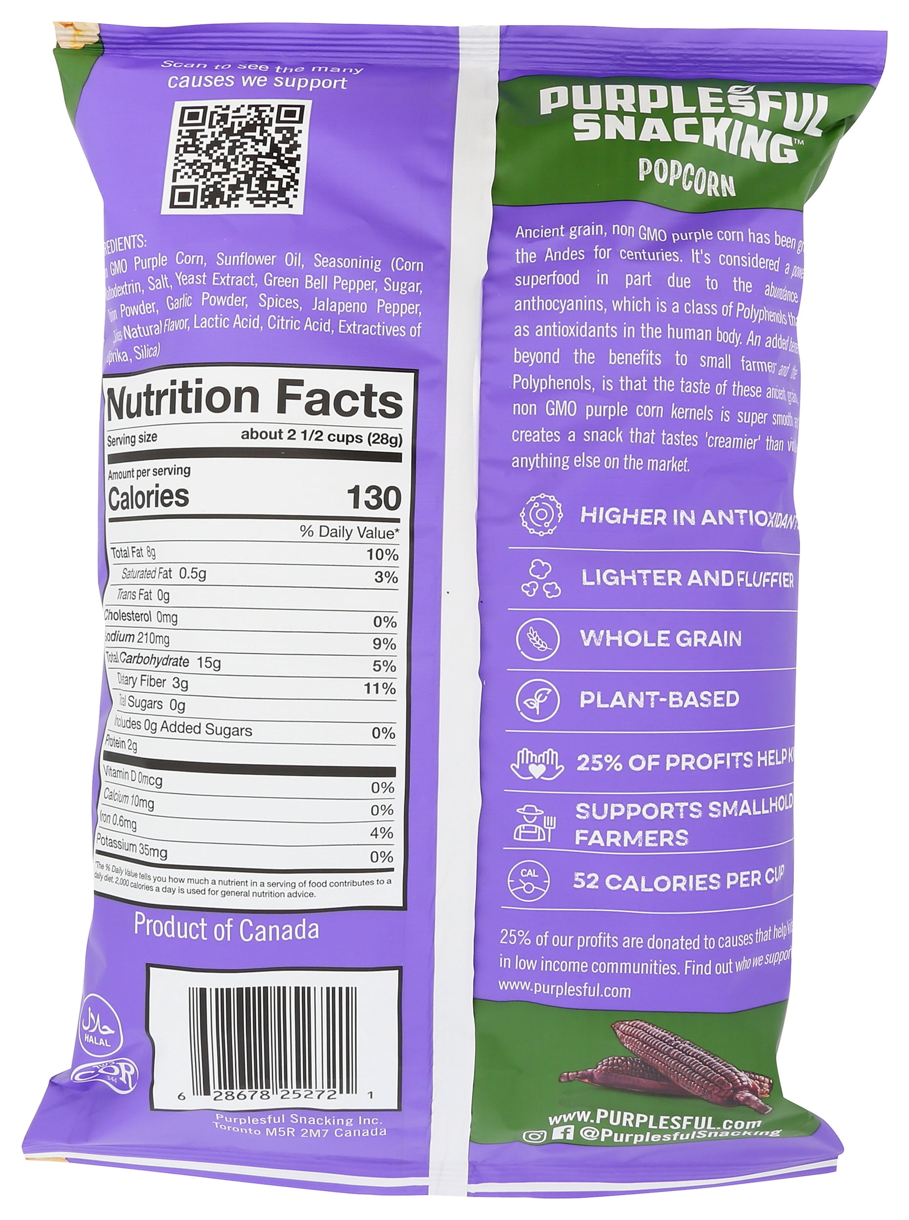 Pack of 9, Purplesful Jalapeño Vegan Cheddar Purple Kernel Popcorn, 4.79 oz