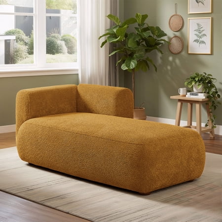 Miniyam Boucle Chaise Lounge Chair, One Arm Upholstered Chaise Sofa with Single-Sided Back and Legs for Living Room, Orange