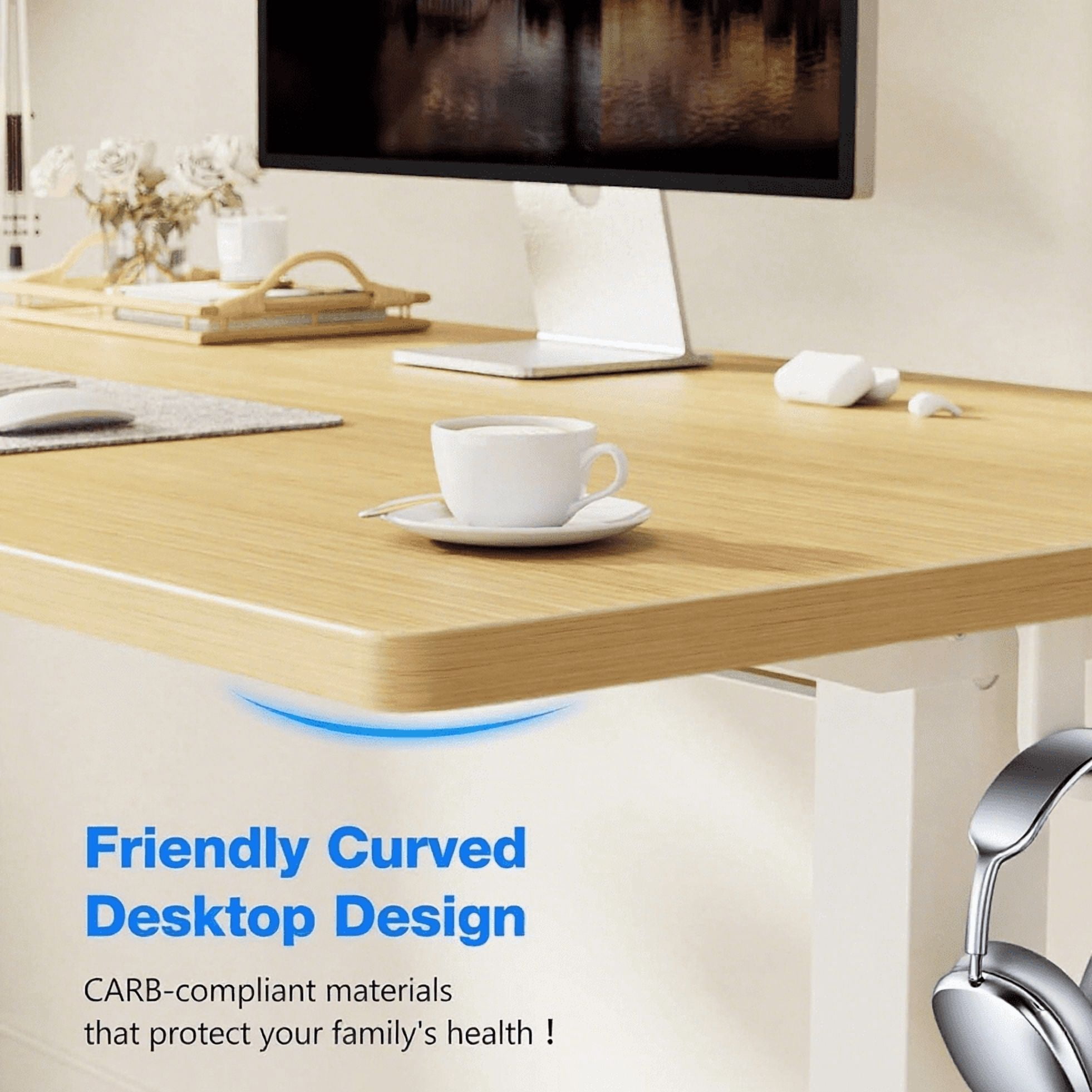 Electric Standing Desk 55x24 Inch - Height Adjustable Desk with Memory Presets, Nature