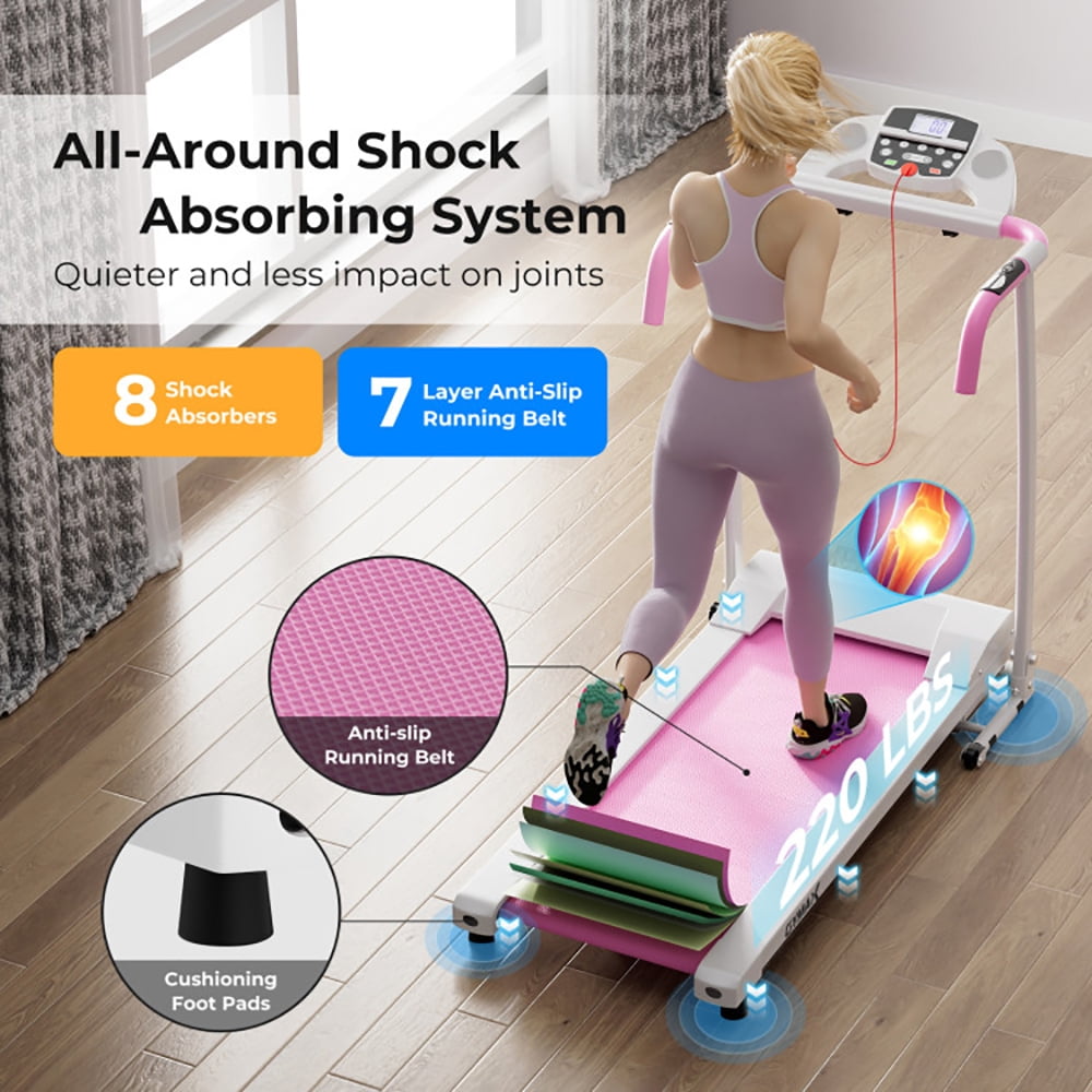 Spaco Folding Treadmill with 12 Preset Programs and LCD Display, Jogging Machine, Manual Treadmill, White