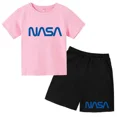 thumbnail image 3 of Conjunto de 2 camisetas y pantalones cortos con estampado de letras de verano para niños de 2 a 13 años, ropa deportiva de calle para niños y niñas, 3 of 5