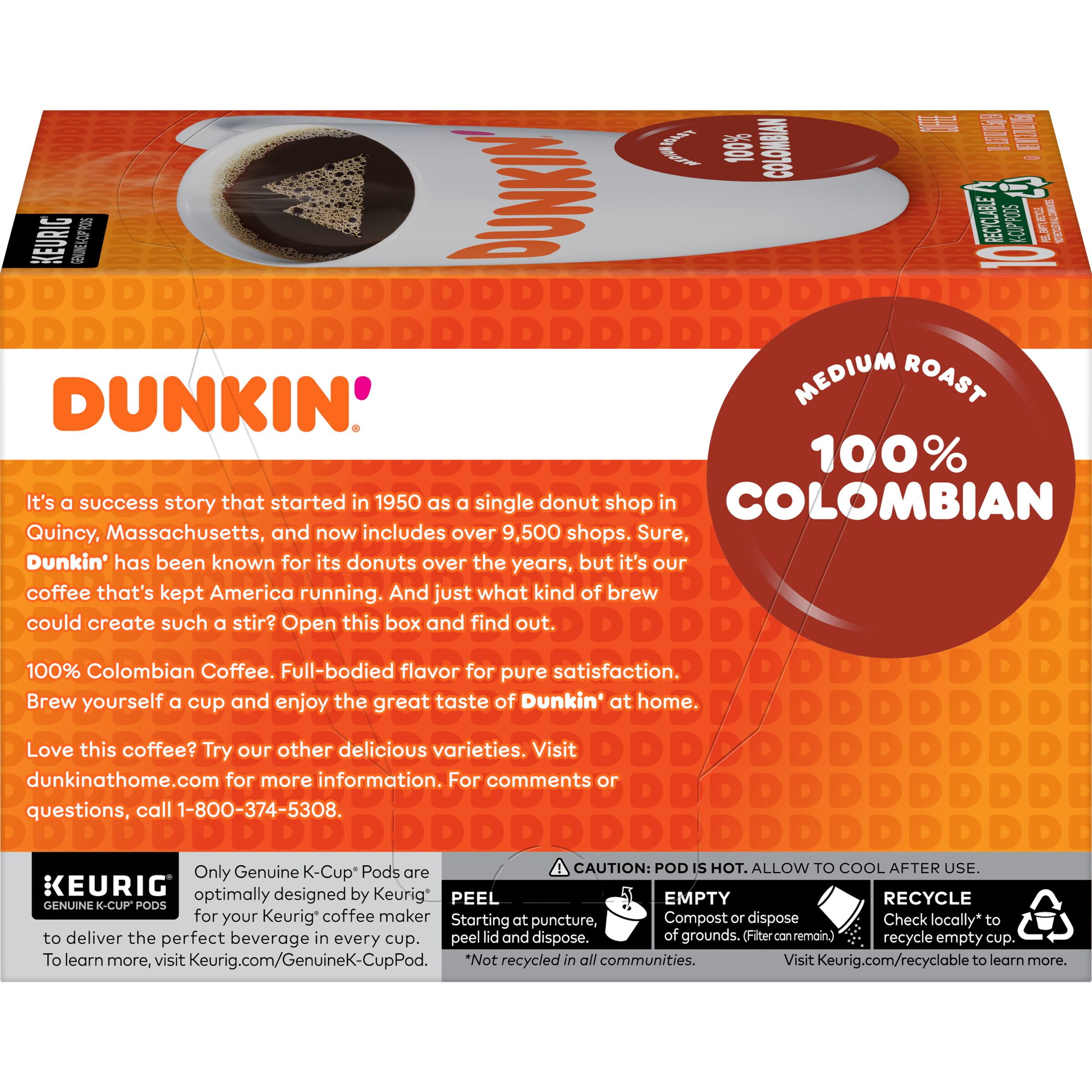(60 Count) Dunkin' 100% Colombian, Medium Roast, K-Cup Coffee Pods