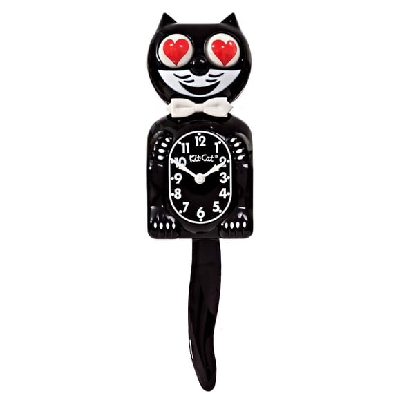 Heart Eyes Kit Cat Clock 15.5" Classic Black Full Size Kit-Cat Klock with Moving Eyes and Tail Retro Style