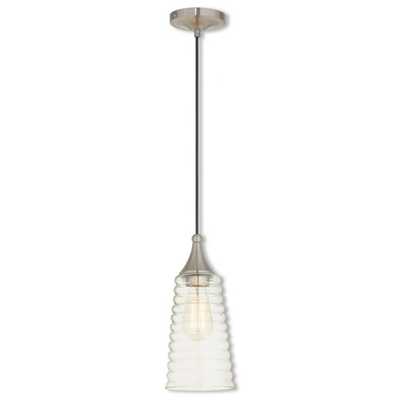 1 Light Brushed Nickel Mini Pendant with Clear Glass Shade