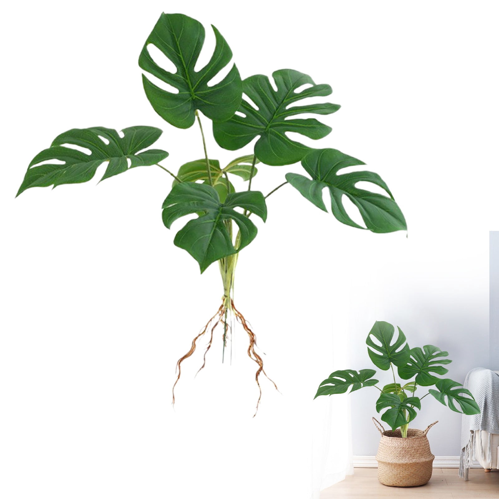 Artificial Monstera Plant with Tree Trunk, 6-Head Realistic Faux Plant, No Maintenance Fake Green Plants for Home Office Indoor Decor, Easy Assembly