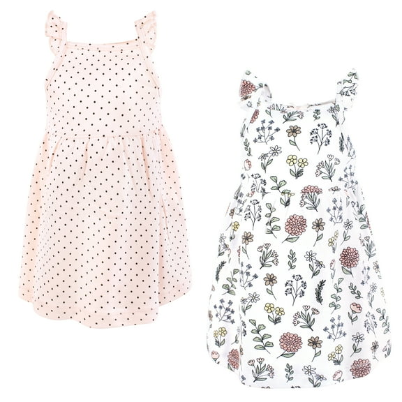 Hudson Baby Infant and Toddler Girls Cotton Dresses, Pastel Wildflower, 0-3 Months