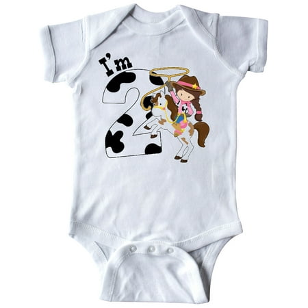 

Inktastic I m Two-cowgirl riding horse birthday Gift Baby Girl Bodysuit