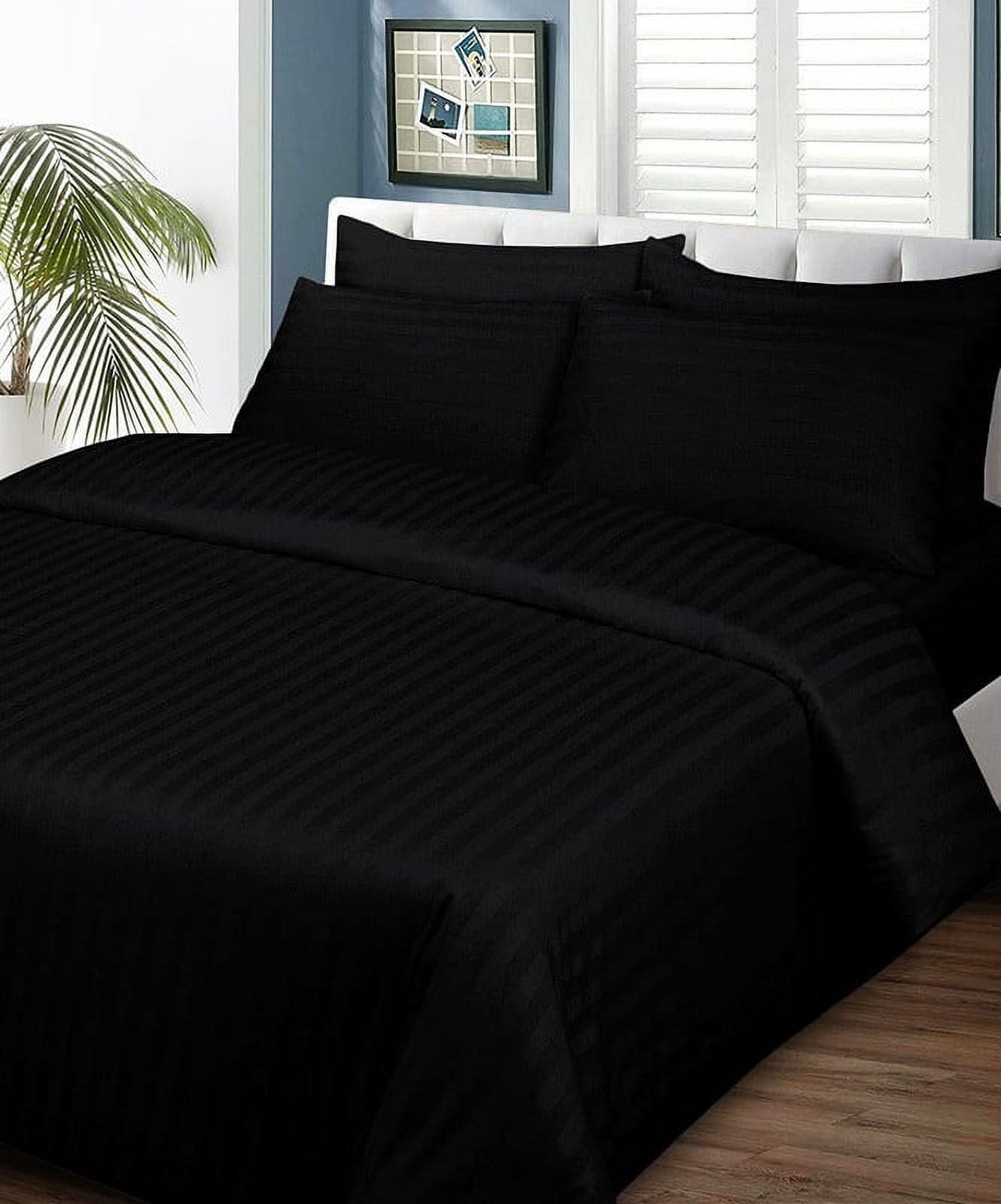 3 Piece 100% Egyptian Cotton Duvet Cover Set with Zipper Closure - Luxury Soft & 400TC Comforters & Duvets Cover- Hotel Style Silky Bedding Collection - Black Stripe, King Size.