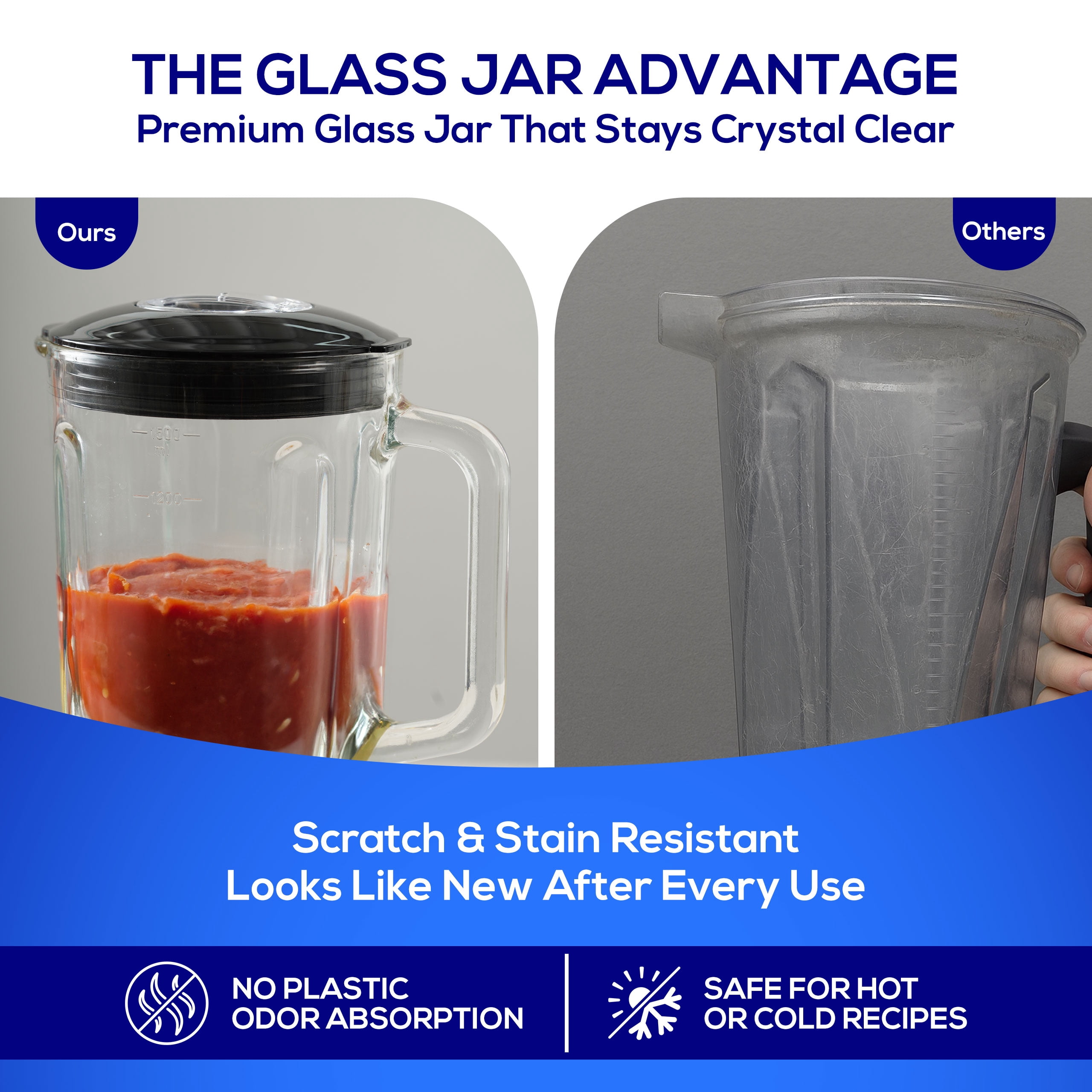 Universal 550W Mass Vital Blender - Glass Jar 57 Oz / 1.8 Quart / 1.7 Liter, 2 Speed + Pulse Function and 4 Stainless Steel Blade with Chrome Steel Technology