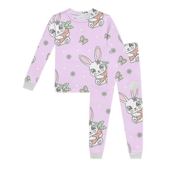 Glisme 2 Pcs Girls Outfit Long Sleeved Printed Solid Color Home Clothes Top And Pants Set Casual Wear Skin Friendly Fit Clothing Set For Girl Size 2 -3, Pink