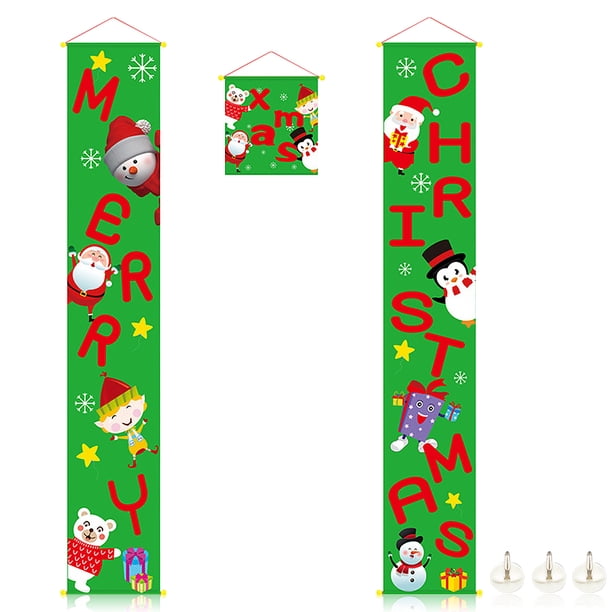 Billuyoard 2 piezas de pancartas colgantes de Feliz Navidad, carteles de bienvenida para el porche, vacaciones en casa, decoración de cumpleaños de Año Kits de decoración para fiestas Verde Billuyoard HA010416-02B