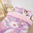 thumbnail image 3 of Metsweet Dreamy Floral Unicorn Twin Duvet Cover, Watercolor Rainbow Flowers Twin Bedding, Pink Purple,Pink Reversible,2pcs,1 Duvet Cover and 1 Pillowcase, 3 of 6
