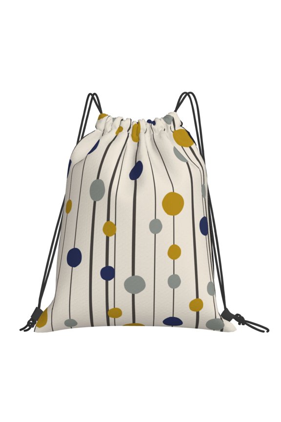 Drawstring Backpack Sports Gym Sackpack, Abstract Circles and Lines Prints Polyester Water Resistant String Bag for Women Men