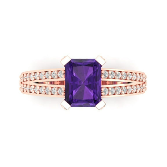 Clara Pucci 14K Rose Gold 2.45ct Amethyst Solitaire with Accents Ring