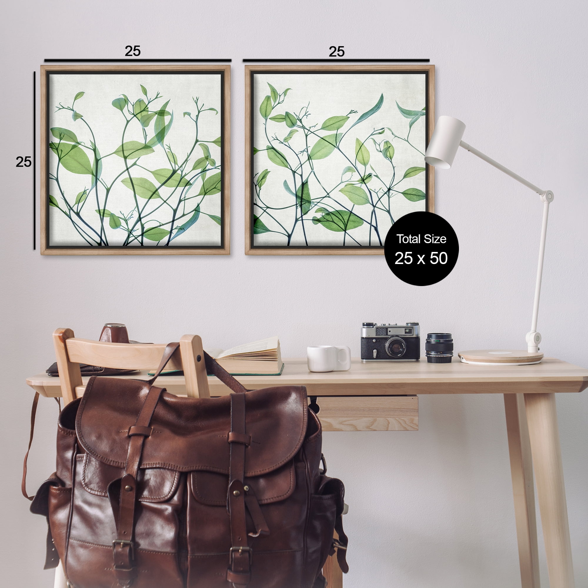 Stupell Industries Green Botanical Leaves Xray Plants & Flowers Painting Brown Floater Framed Canvas Art Print Wall Art, 25 x 25, Set of 2