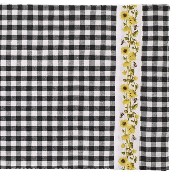 FLOWERS 'N' BEES Black Check Table Runner, 13" x 54", by The Country House