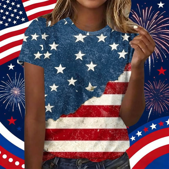 Blmnix Graphic T Shirts Tshirts Shirts for Women Pullover Patriots Shirt T-Shirt Short Sleeve Blue Crew Neck Spring Shirts for Women 2026,L