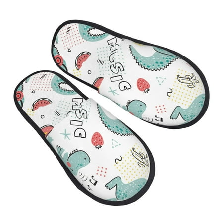 

Kdxio Music Lover Dinosaur Pattern Slippers for Women Memory Foam Fuzzy House Slippers Bedroom Non-slip Warm Womens Slippers