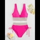 thumbnail image 3 of Bikini de Dos Piezas para Mujer, Cintura Alta, Cuello Halter, Traje de Baño, Rosa, Rojo, XL, 3 of 7