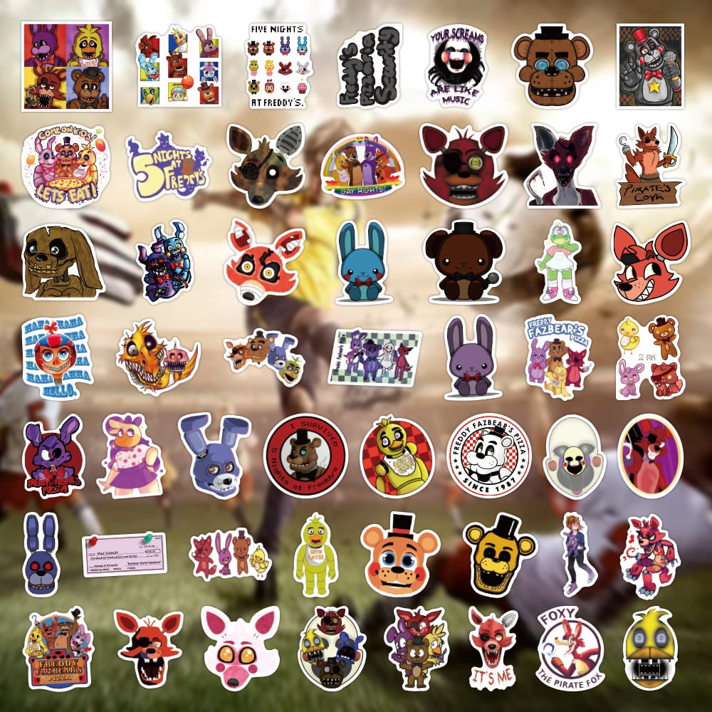 Cute Freddy Action Figures Birthday Toys and 100pcs Stickers, With Button Lights Up Movable Joints Collectible Toys, Birthday | Children's Day | Christmas Gifts for Kids and Fans