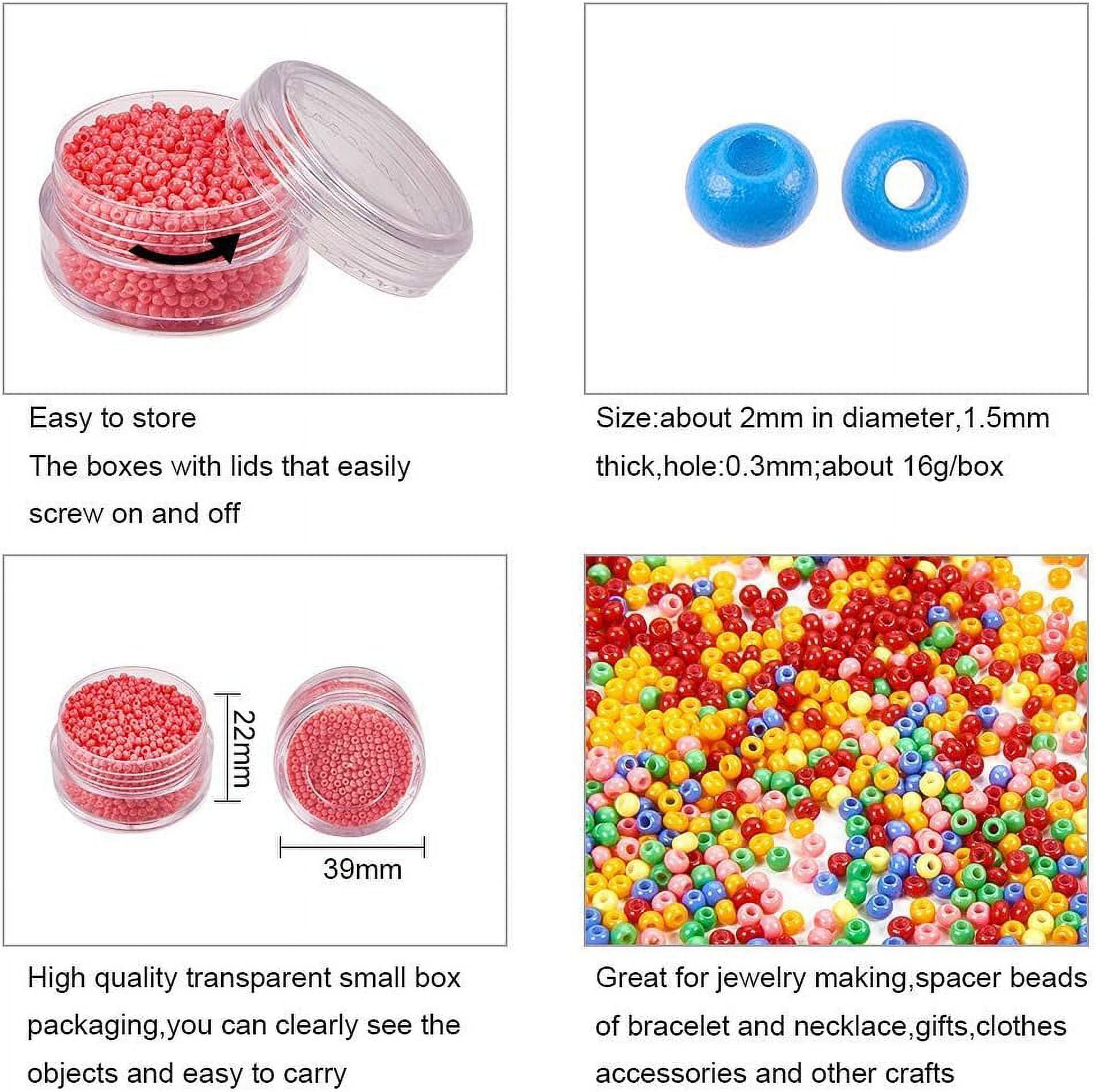 PH 24000 Pcs 24 Colors 12/0 2mm Multicolor Beading Glass Seed Beads Opaque Round Pony Bead Waist Beads Mini Spacer Beads for Earring Bracelet Neckalce Anklet Choker Jewelry Making Brown